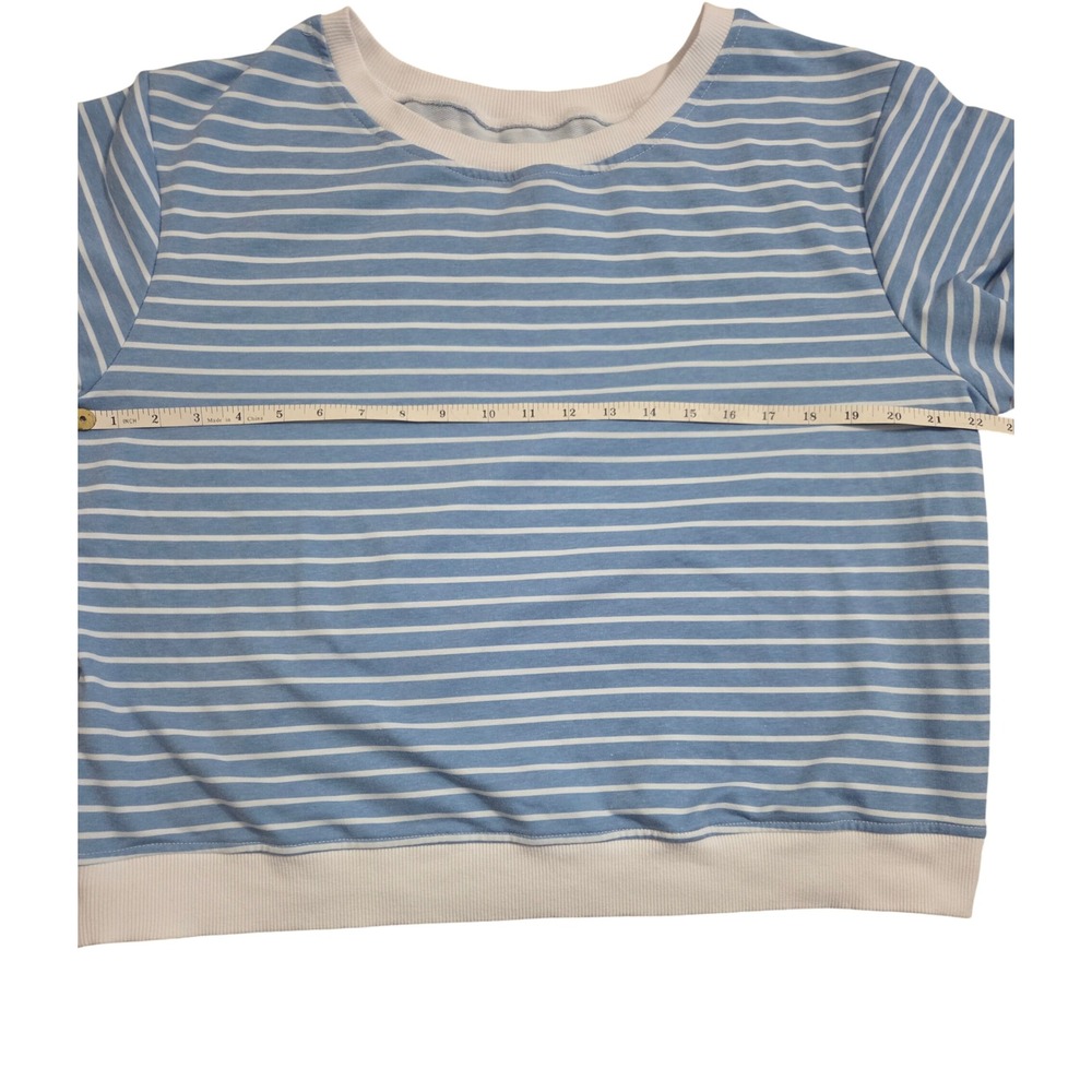 Opemiby Womens Blue White Striped 2 PC Skort Set Crewneck Top Shorts L - Picture 7 of 14